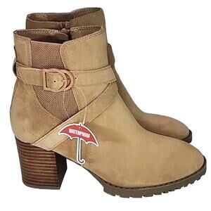 BLONDO TAMZIN WATERPROOF CAMEL BOOTIES ANKLE BUCKLE 10M SUEDE TAN